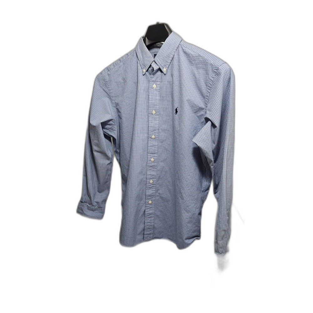 Polo Ralph Lauren Mens Classic Fit Blue Micro Check Button Down Shirt Large L